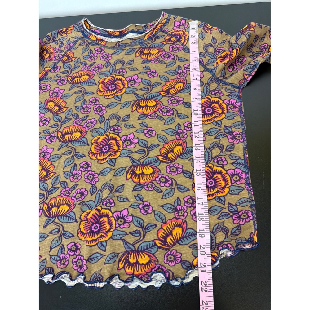 Natural Life Floral Multicolor Cotton Pullover Top Long Sleeve Lettuce Trim - Picture 8 of 9